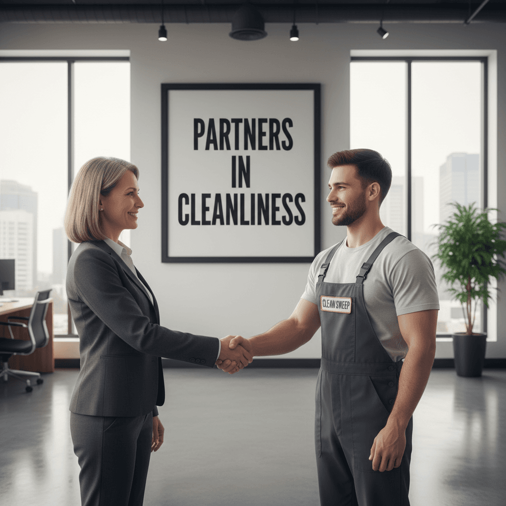 Two professionals shaking hands in agreement at a commercial space