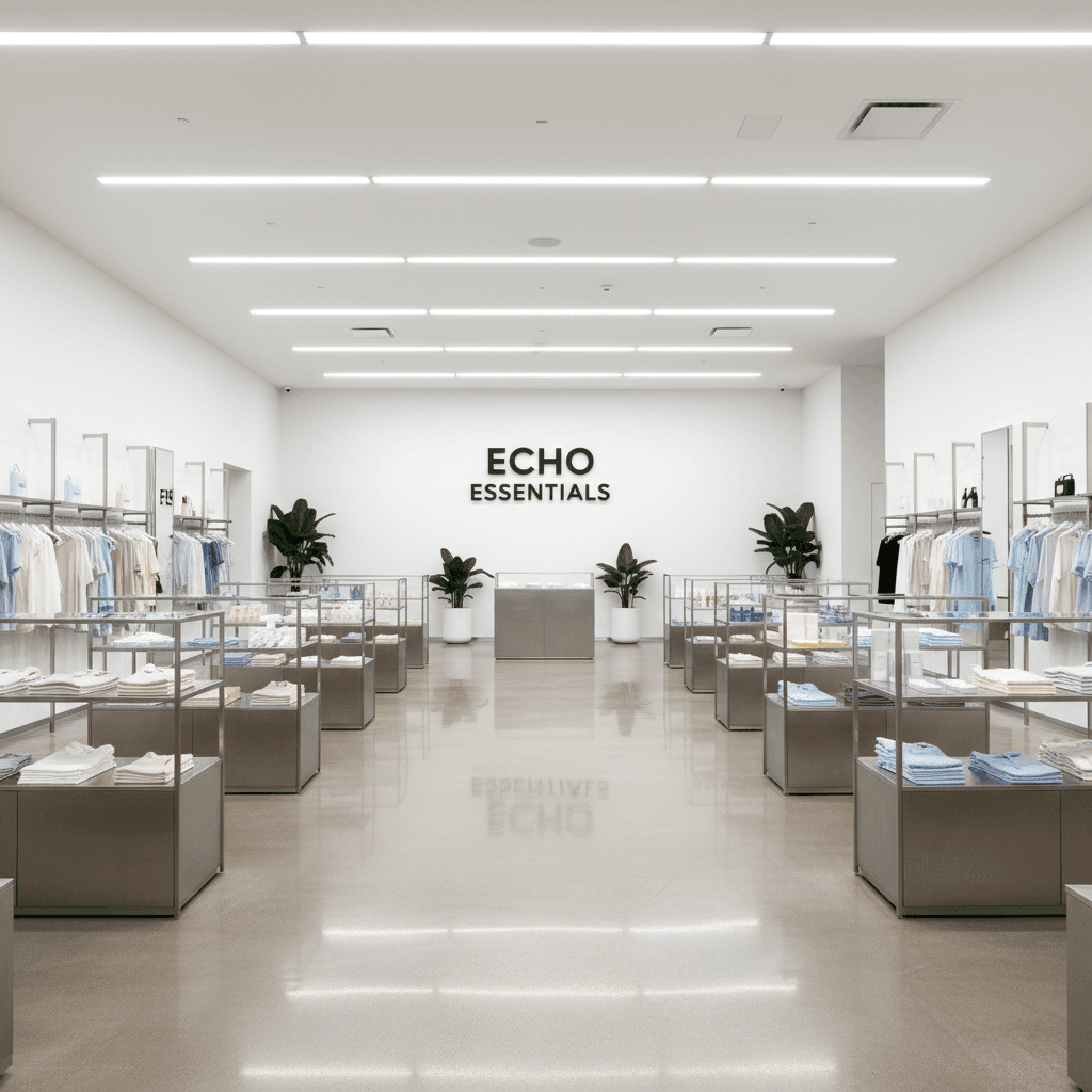 Clean retail store with polished floors and organized merchandise