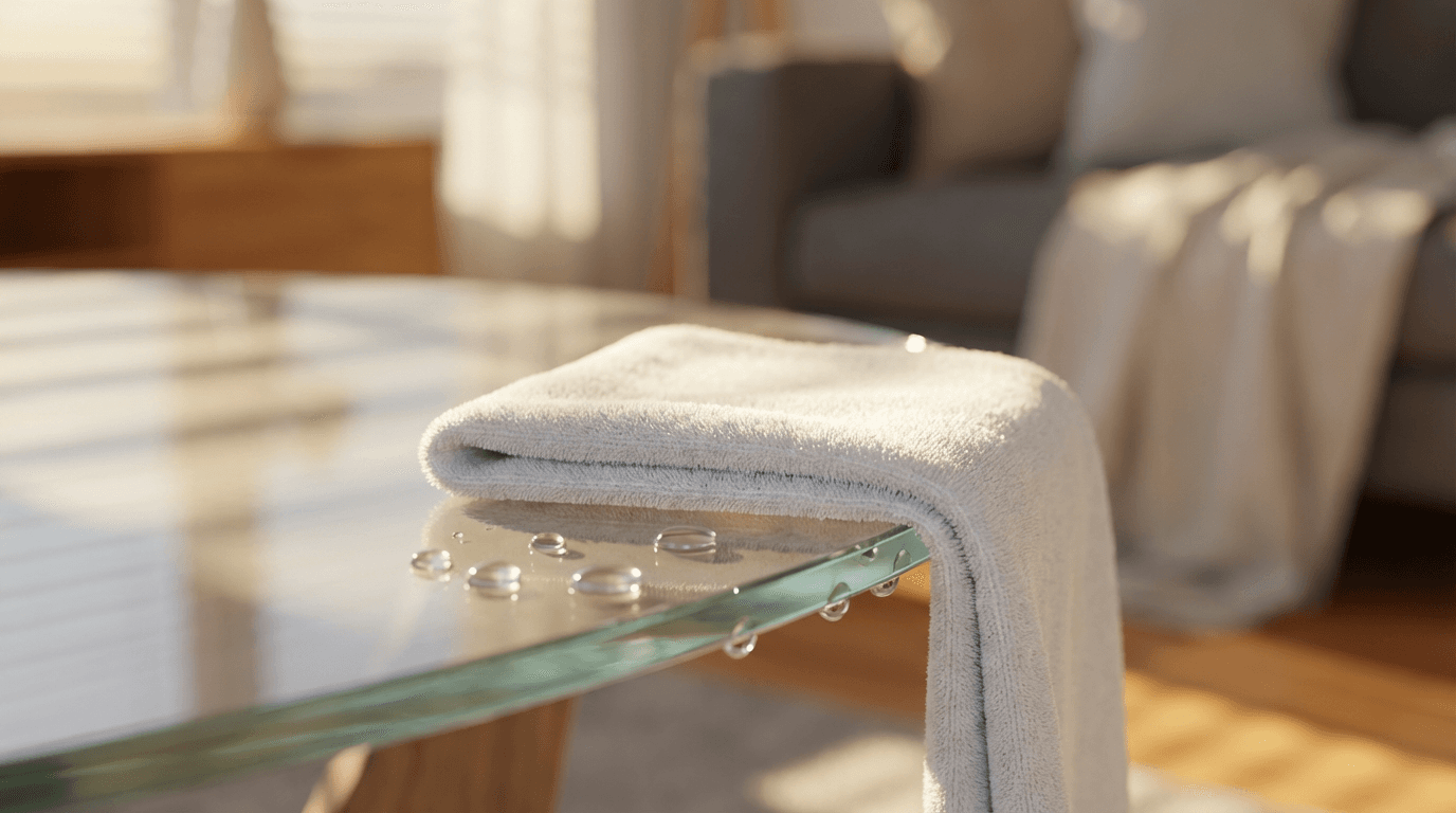 Microfiber cloth wiping clean glass