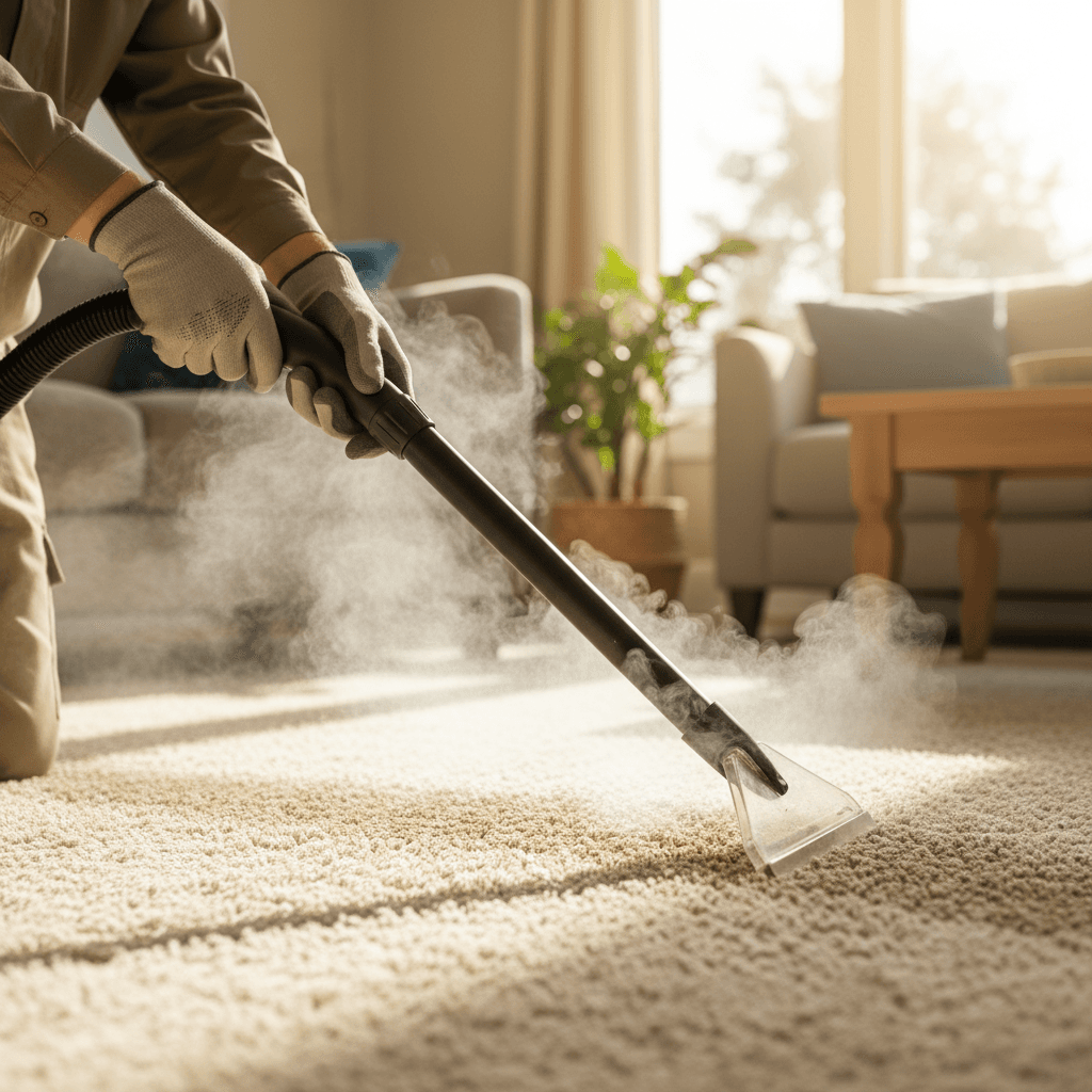 Carpet cleaning wand in use on commercial office carpet
