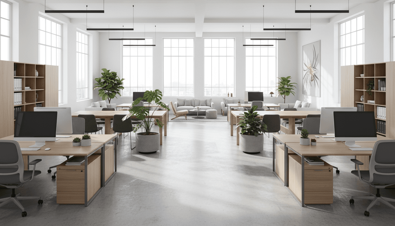 Clean commercial office desk with natural light