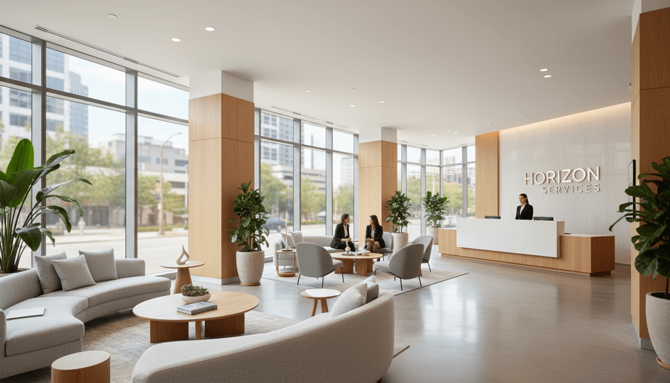 Clean office lobby with polished floors